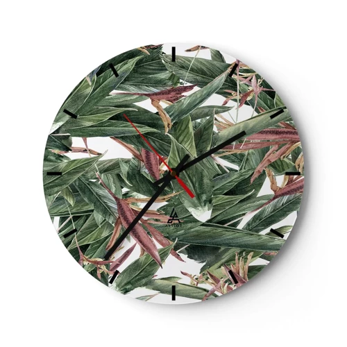 Wall clock - Clock on glass - Emerald and Lilac Thicket - 30x30 cm