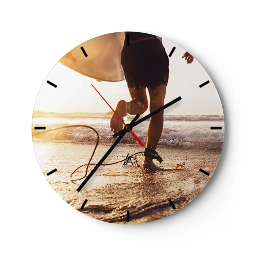 Wall clock - Clock on glass - Encounter with a Wave - 30x30 cm