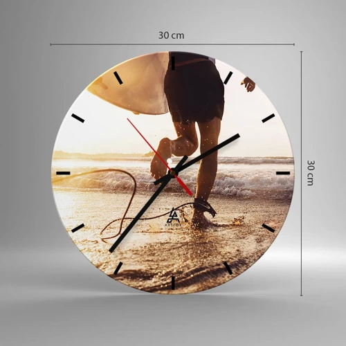 Wall clock - Clock on glass - Encounter with a Wave - 30x30 cm