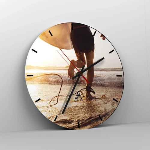 Wall clock - Clock on glass - Encounter with a Wave - 30x30 cm