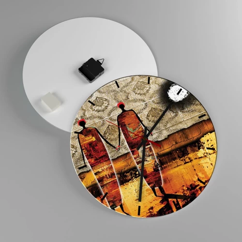 Wall clock - Clock on glass - Ethnic Composition in the Colours of Africa - 40x40 cm