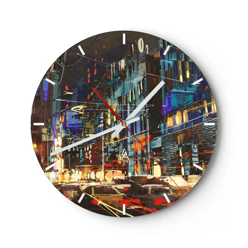 Wall clock - Clock on glass - Evening Street Bustle - 30x30 cm