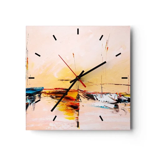 Wall clock - Clock on glass - Evening at the Harbour - 30x30 cm