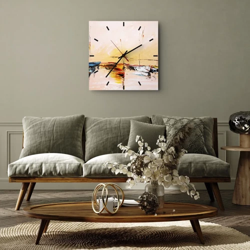 Wall clock - Clock on glass - Evening at the Harbour - 30x30 cm