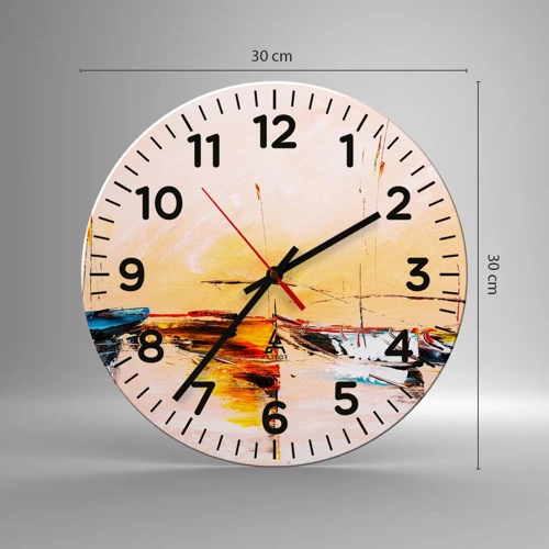 Wall clock - Clock on glass - Evening at the Harbour - 30x30 cm
