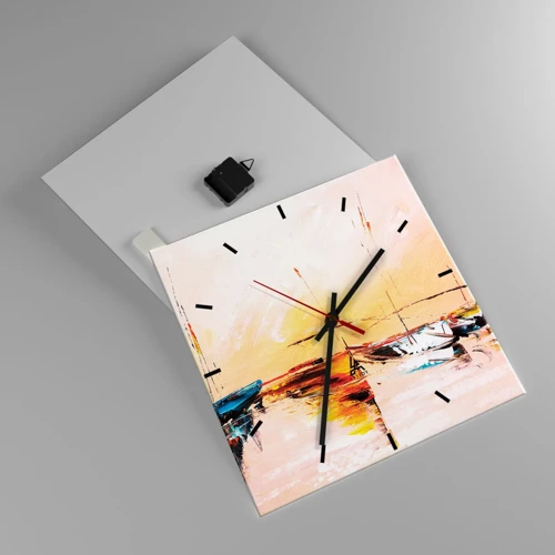 Wall clock - Clock on glass - Evening at the Harbour - 40x40 cm