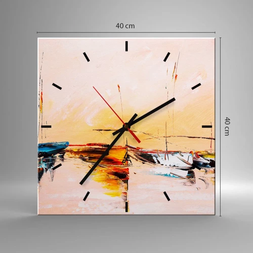 Wall clock - Clock on glass - Evening at the Harbour - 40x40 cm