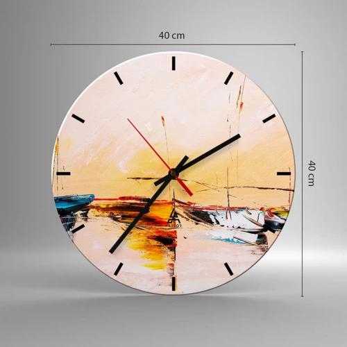 Wall clock - Clock on glass - Evening at the Harbour - 40x40 cm