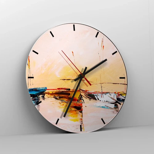 Wall clock - Clock on glass - Evening at the Harbour - 40x40 cm