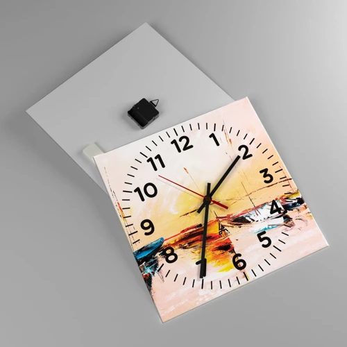 Wall clock - Clock on glass - Evening at the Harbour - 40x40 cm