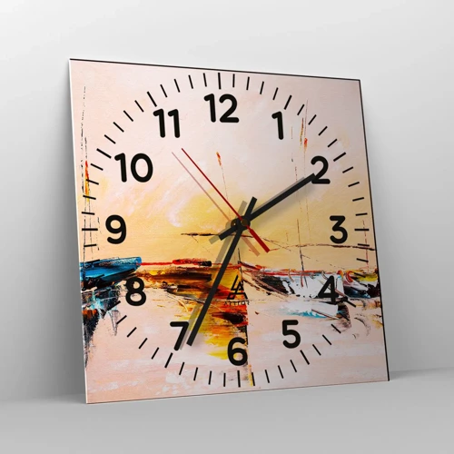 Wall clock - Clock on glass - Evening at the Harbour - 40x40 cm