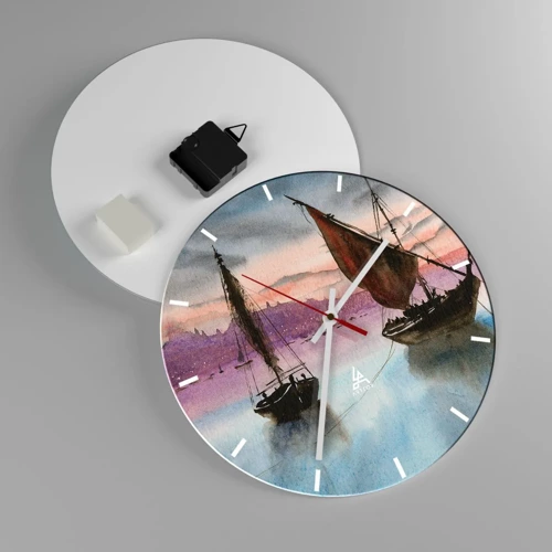 Wall clock - Clock on glass - Evening at the Port - 30x30 cm