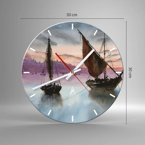 Wall clock - Clock on glass - Evening at the Port - 30x30 cm