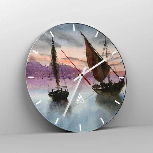 Wall clock - Clock on glass - Evening at the Port - 30x30 cm