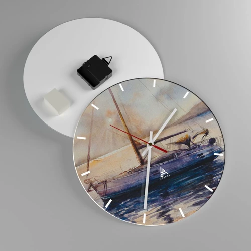 Wall clock - Clock on glass - Evening in Harbour - 30x30 cm