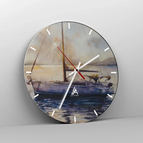 Wall clock - Clock on glass - Evening in Harbour - 30x30 cm