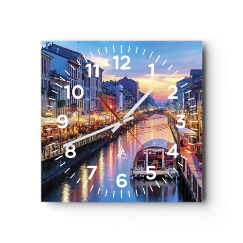 Wall clock - Clock on glass - Evening of Light and Fun - 40x40 cm