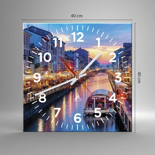 Wall clock - Clock on glass - Evening of Light and Fun - 40x40 cm