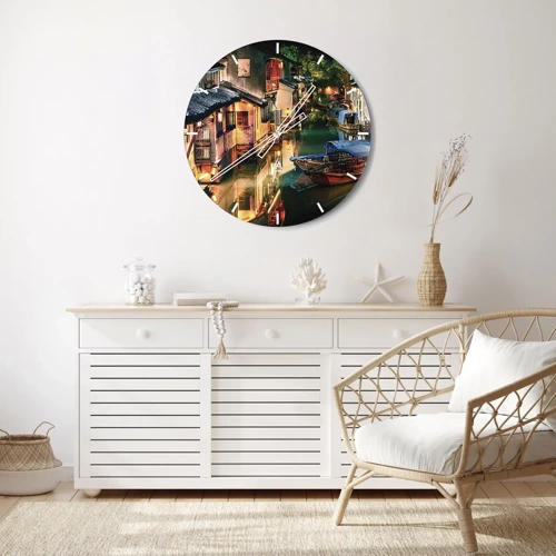 Wall clock - Clock on glass - Evening on a Chinese Street - 30x30 cm