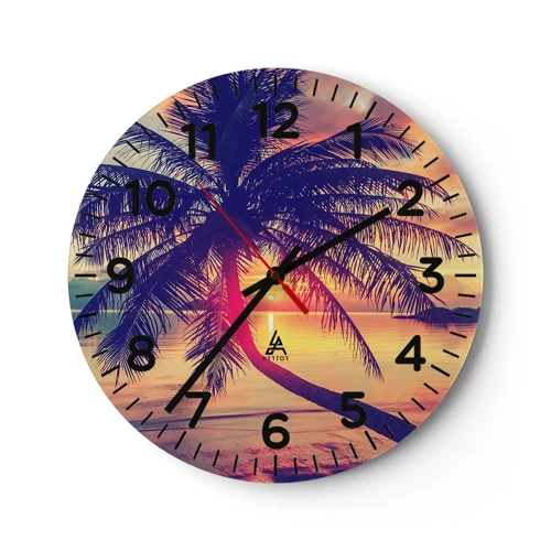 Wall clock - Clock on glass - Evening under the Palm Trees - 30x30 cm
