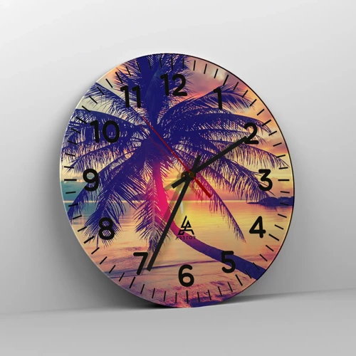 Wall clock - Clock on glass - Evening under the Palm Trees - 40x40 cm