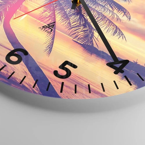 Wall clock - Clock on glass - Evening under the Palm Trees - 40x40 cm