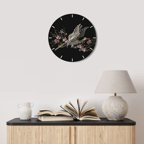 Wall clock - Clock on glass - Exotic, Embroidered Bird - 30x30 cm