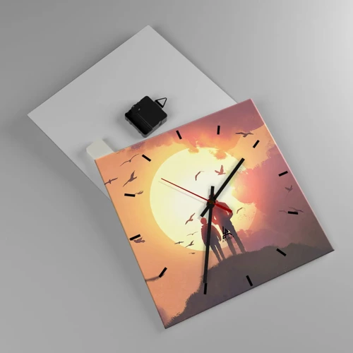 Wall clock - Clock on glass - Face to Face with the Sun - 30x30 cm