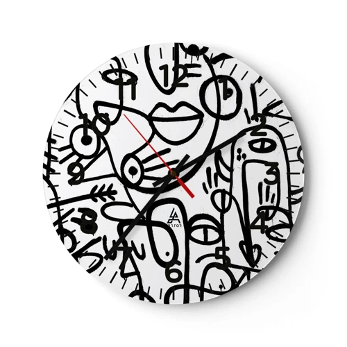 Wall clock - Clock on glass - Faces and Mirages - 30x30 cm
