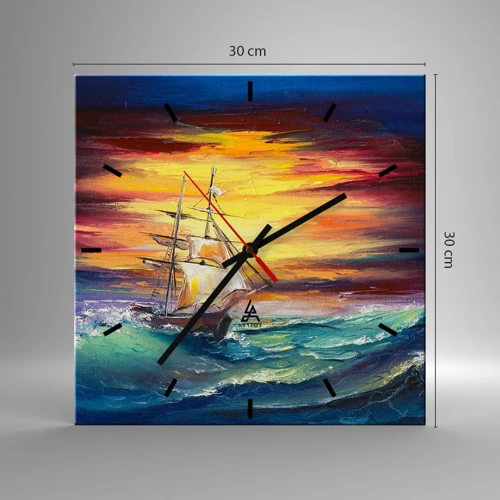 Wall clock - Clock on glass - Fearlessly towards the Waves  - 30x30 cm