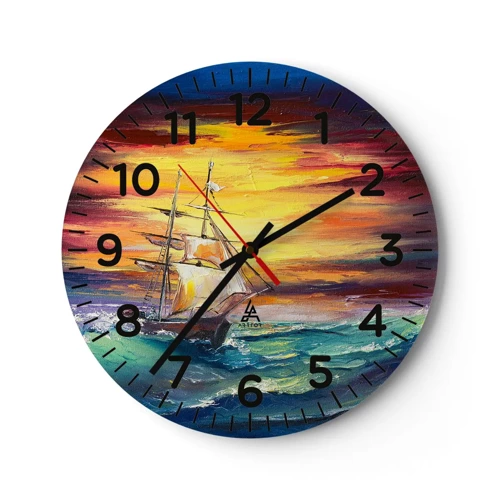 Wall clock - Clock on glass - Fearlessly towards the Waves  - 30x30 cm