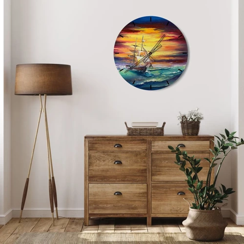 Wall clock - Clock on glass - Fearlessly towards the Waves  - 30x30 cm