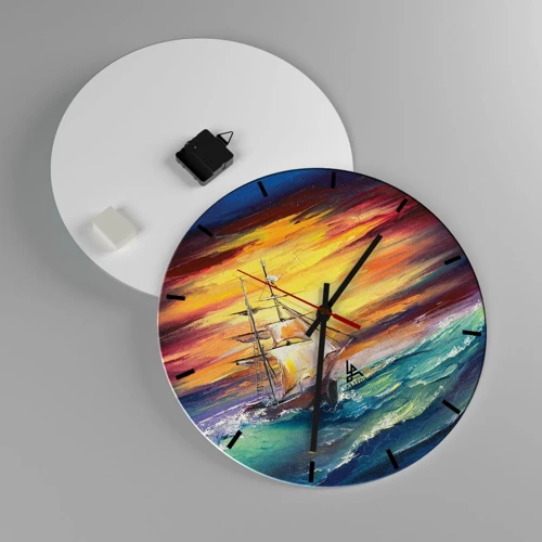 Wall clock - Clock on glass - Fearlessly towards the Waves  - 40x40 cm