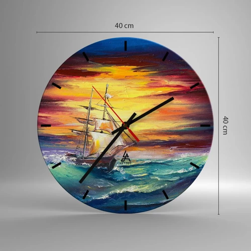 Wall clock - Clock on glass - Fearlessly towards the Waves  - 40x40 cm