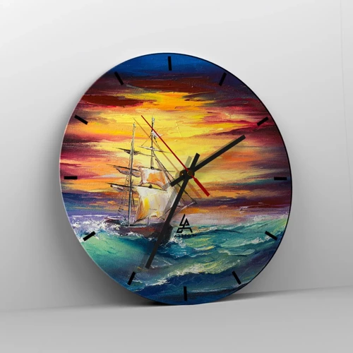 Wall clock - Clock on glass - Fearlessly towards the Waves  - 40x40 cm