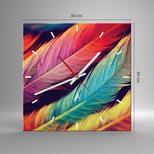 Wall clock - Clock on glass - Feathered Rainbow - 30x30 cm