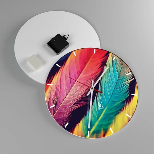 Wall clock - Clock on glass - Feathered Rainbow - 30x30 cm