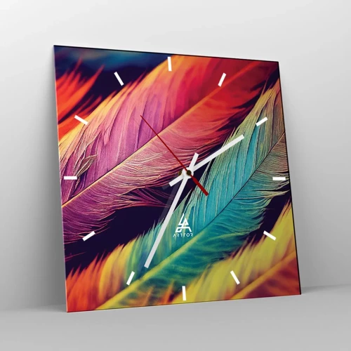 Wall clock - Clock on glass - Feathered Rainbow - 40x40 cm