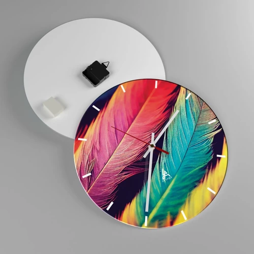 Wall clock - Clock on glass - Feathered Rainbow - 40x40 cm