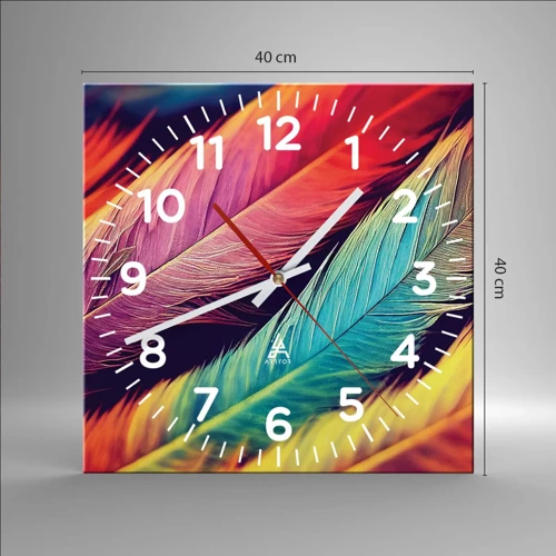 Wall clock - Clock on glass - Feathered Rainbow - 40x40 cm