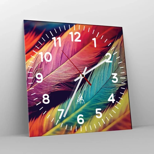 Wall clock - Clock on glass - Feathered Rainbow - 40x40 cm