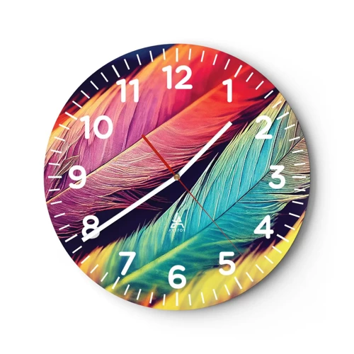 Wall clock - Clock on glass - Feathered Rainbow - 40x40 cm