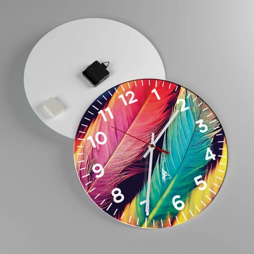 Wall clock - Clock on glass - Feathered Rainbow - 40x40 cm