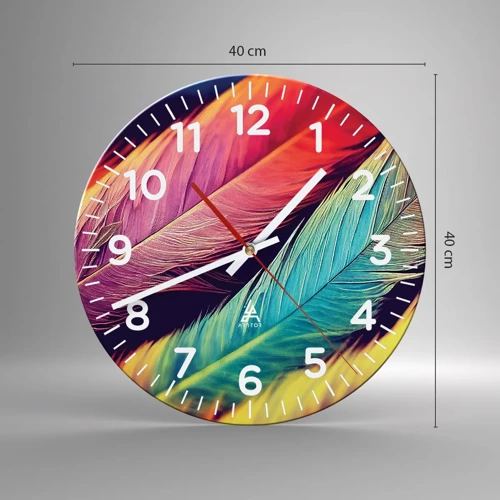 Wall clock - Clock on glass - Feathered Rainbow - 40x40 cm