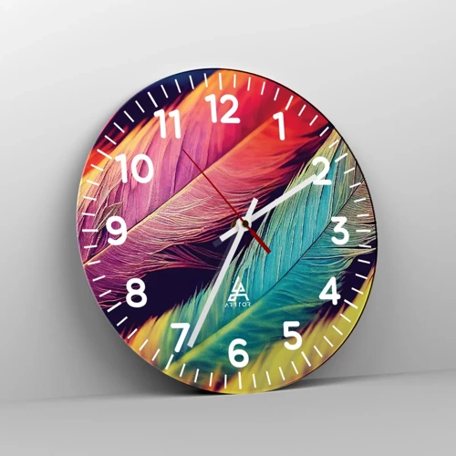 Wall clock - Clock on glass - Feathered Rainbow - 40x40 cm