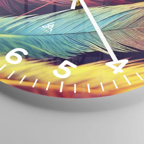 Wall clock - Clock on glass - Feathered Rainbow - 40x40 cm