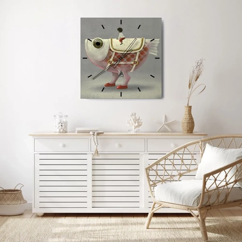 Wall clock - Clock on glass - Fish Jockey - 30x30 cm