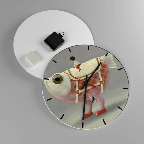 Wall clock - Clock on glass - Fish Jockey - 30x30 cm