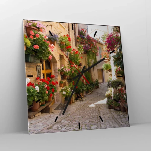 Wall clock - Clock on glass - Flood of Flowers - 30x30 cm