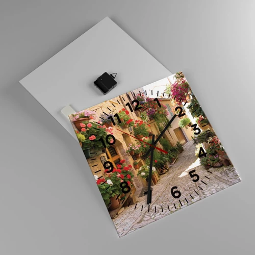 Wall clock - Clock on glass - Flood of Flowers - 40x40 cm